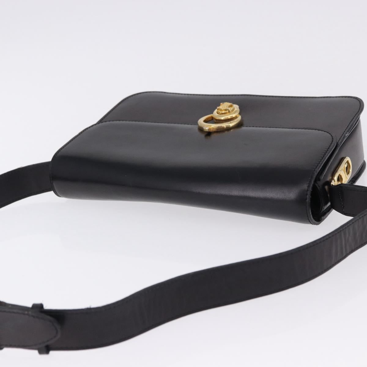 CELINE Shoulder Bag Leather Black Gold Auth 193103
