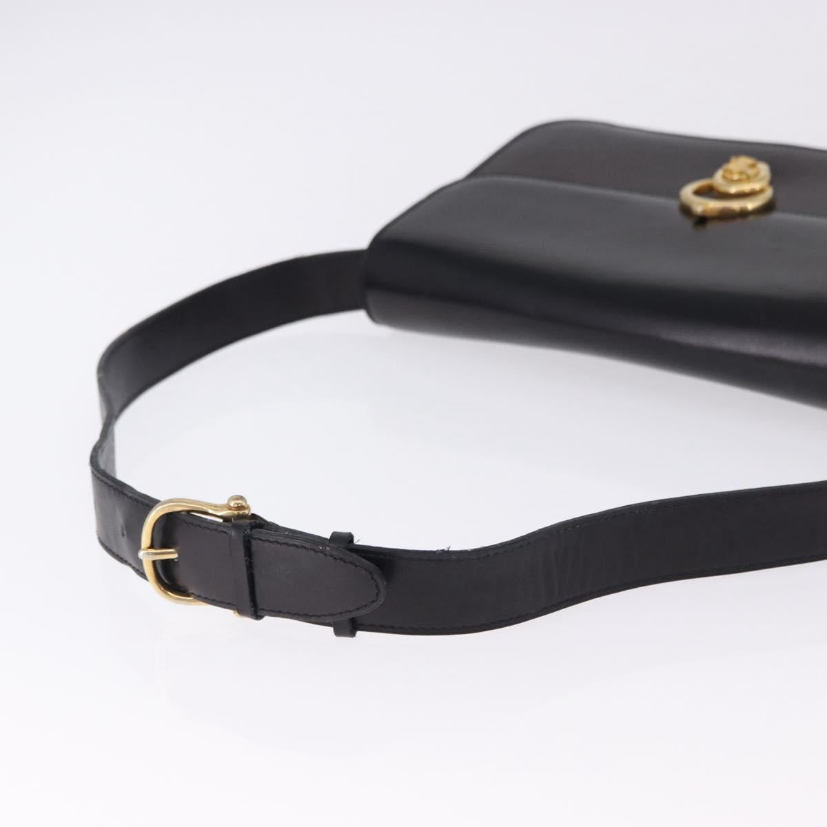 CELINE Shoulder Bag Leather Black Gold Auth 193103