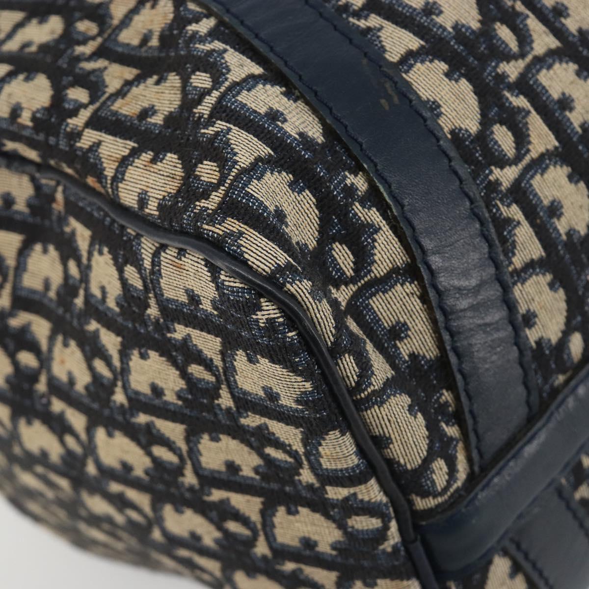 Christian Dior Trotter Canvas Boston Bag Navy Silver Auth 193104