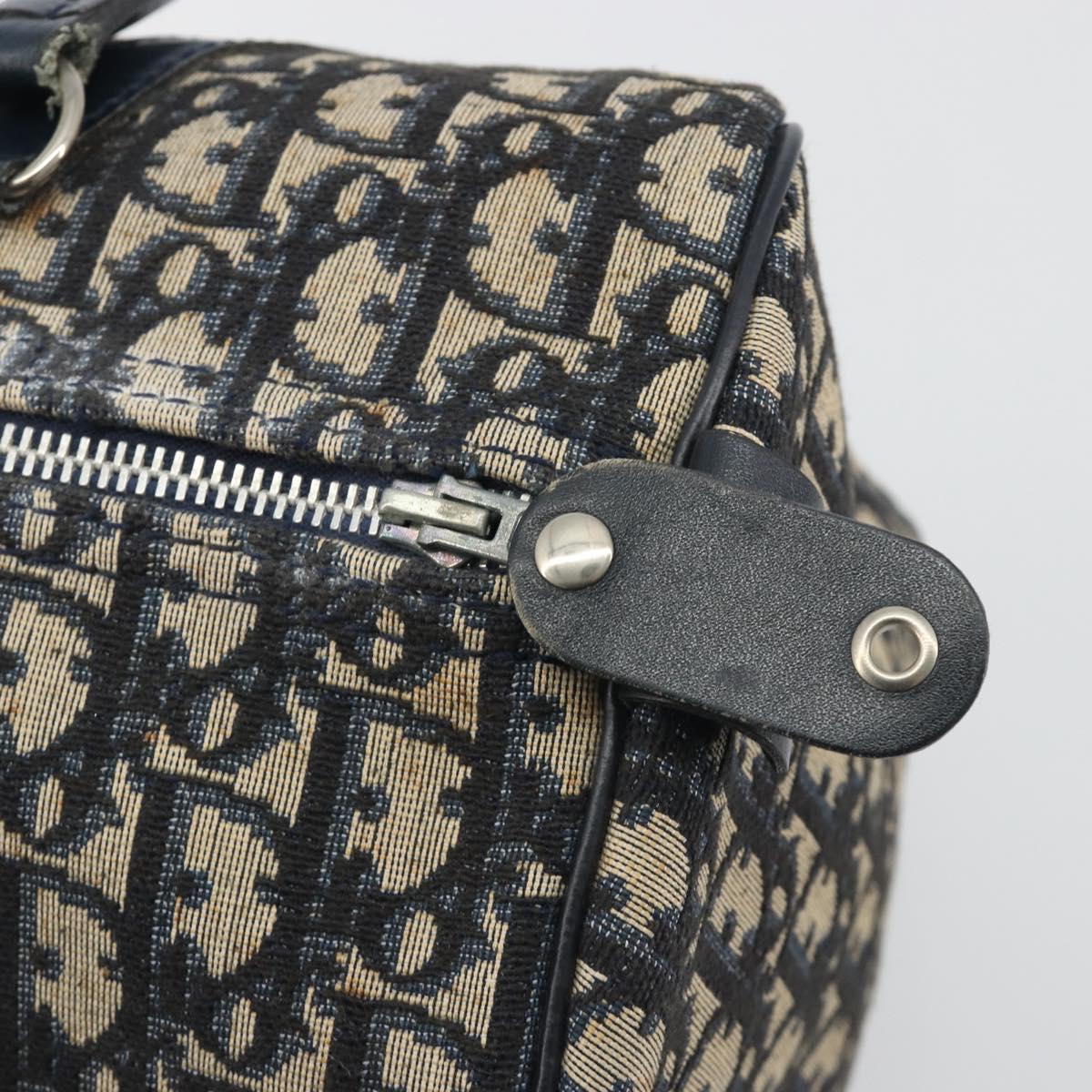 Christian Dior Trotter Canvas Boston Bag Navy Silver Auth 193104