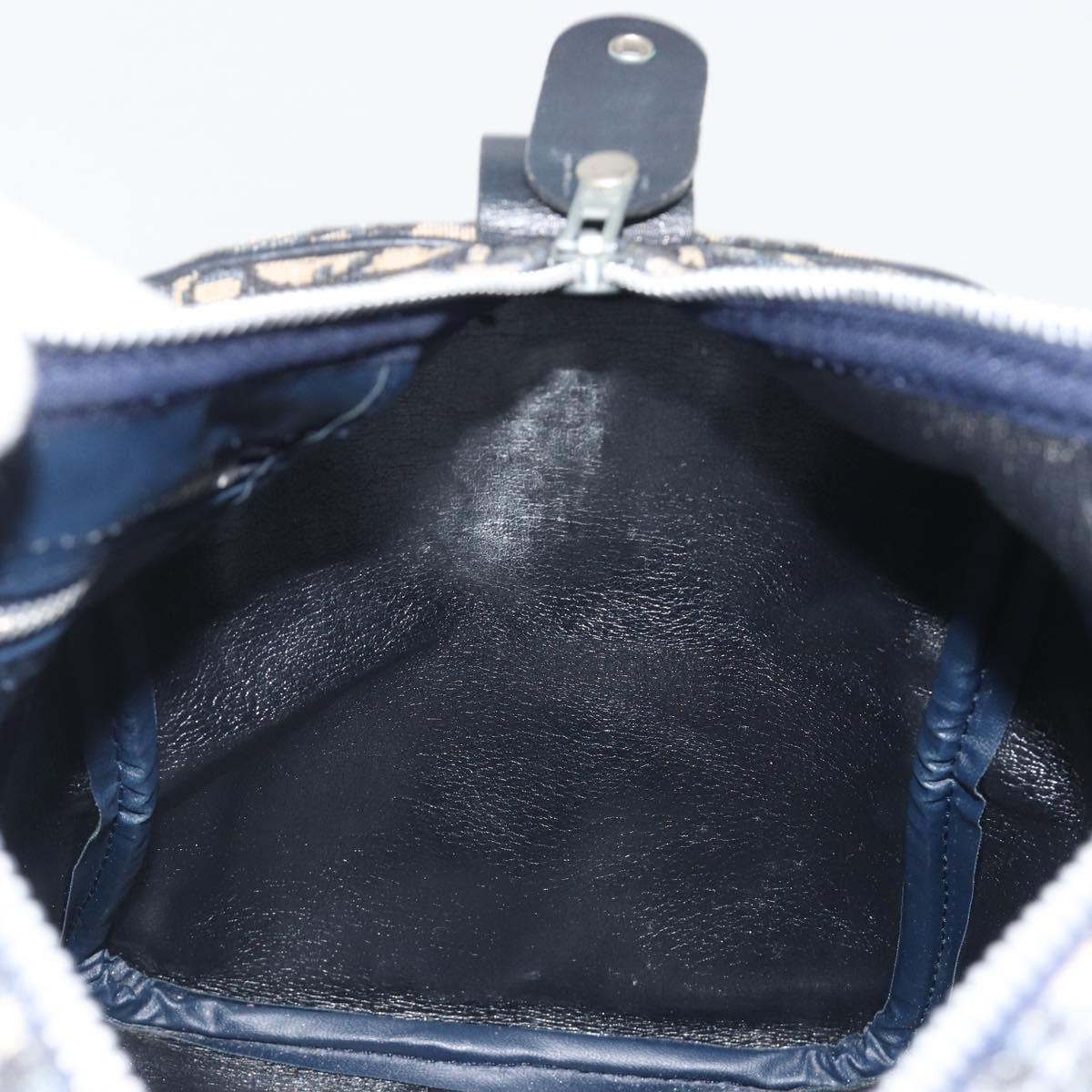 Christian Dior Trotter Canvas Boston Bag Navy Silver Auth 193104