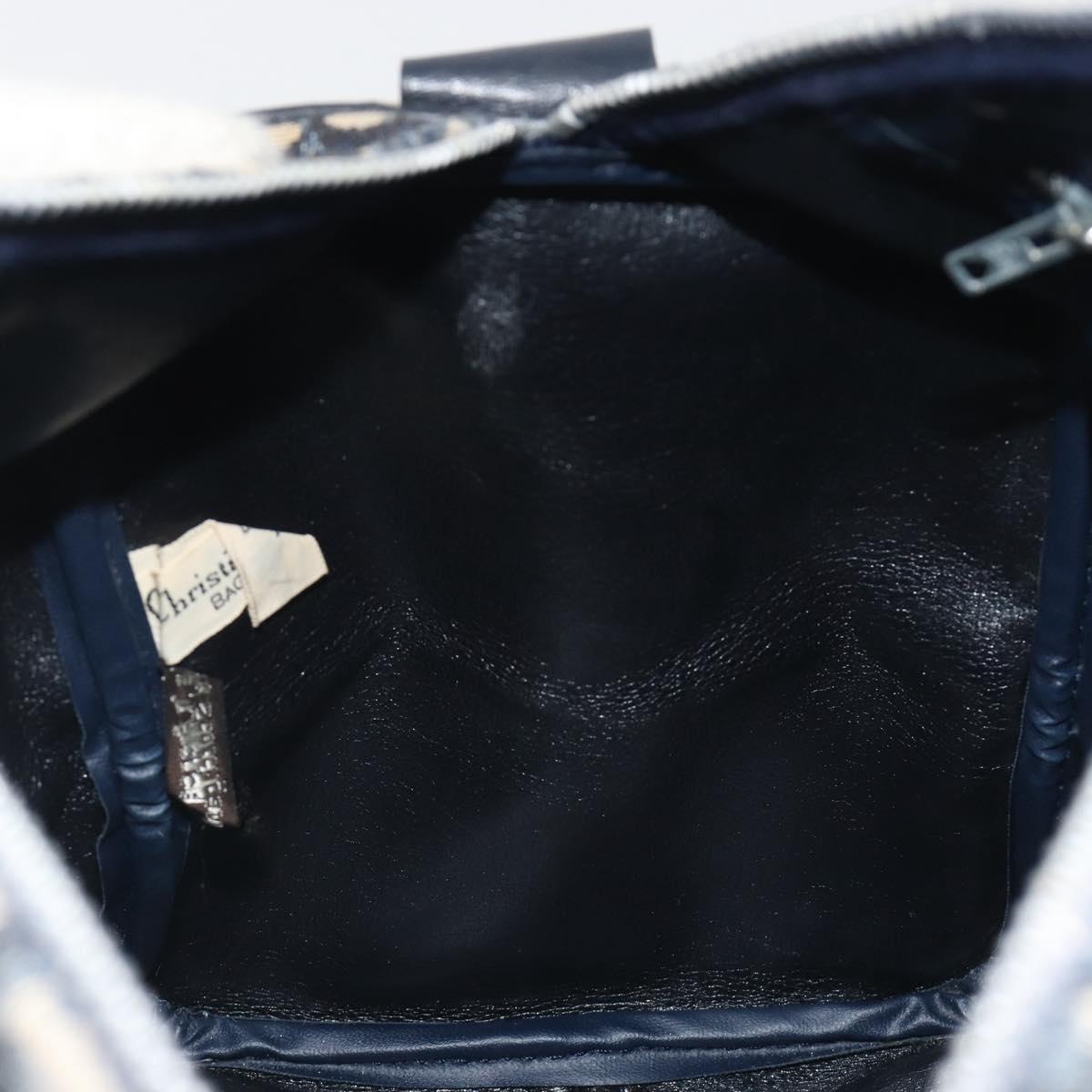 Christian Dior Trotter Canvas Boston Bag Navy Silver Auth 193104