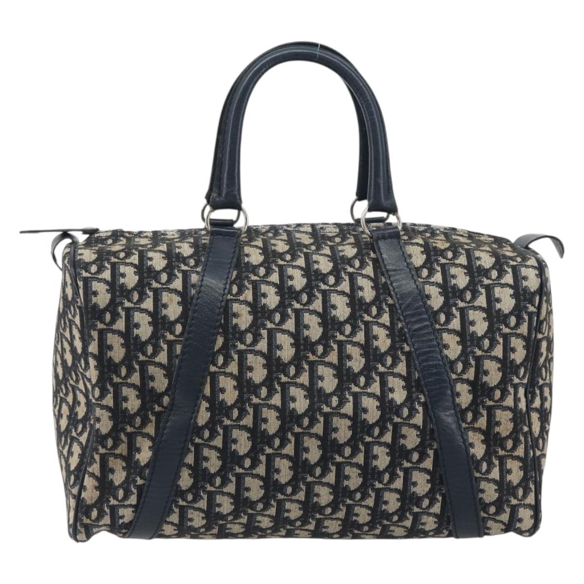 Christian Dior Trotter Canvas Boston Bag Navy Silver Auth 193104