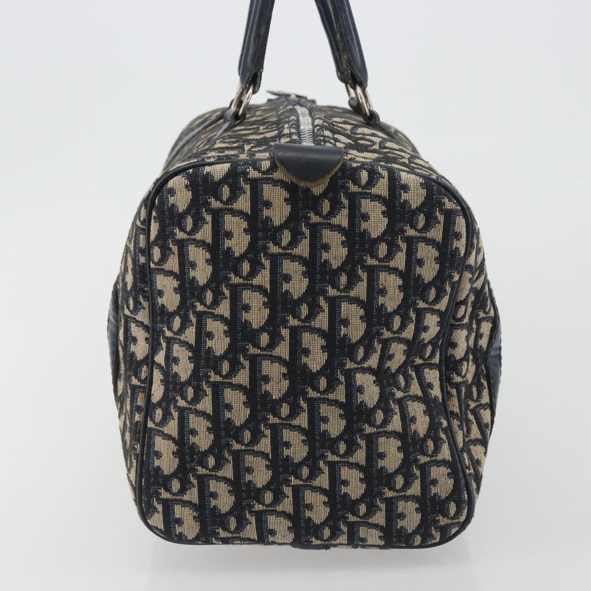 Christian Dior Trotter Canvas Boston Bag Navy Silver Auth 193104