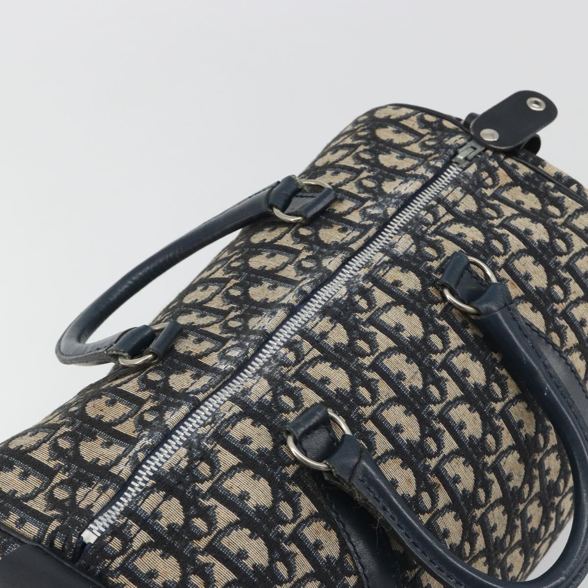 Christian Dior Trotter Canvas Boston Bag Navy Silver Auth 193104