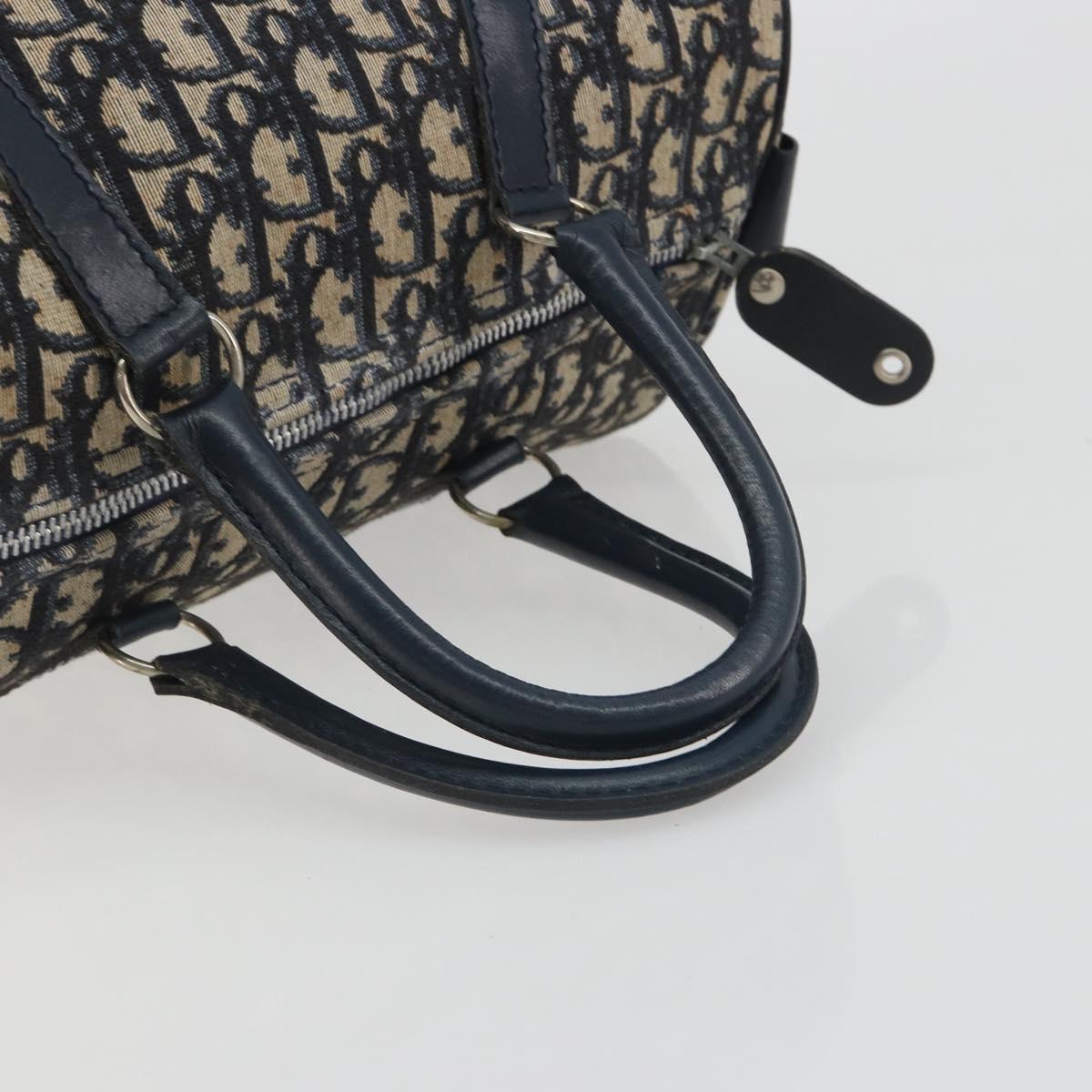 Christian Dior Trotter Canvas Boston Bag Navy Silver Auth 193104