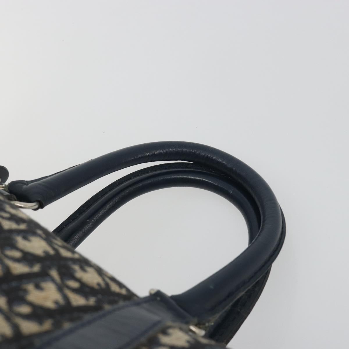 Christian Dior Trotter Canvas Boston Bag Navy Silver Auth 193104