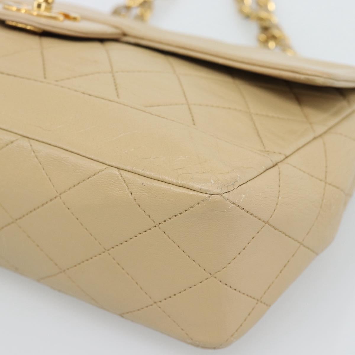 CHANEL Matelasse Chain Shoulder Bag Lamb Skin Beige Gold CC Auth 193105A