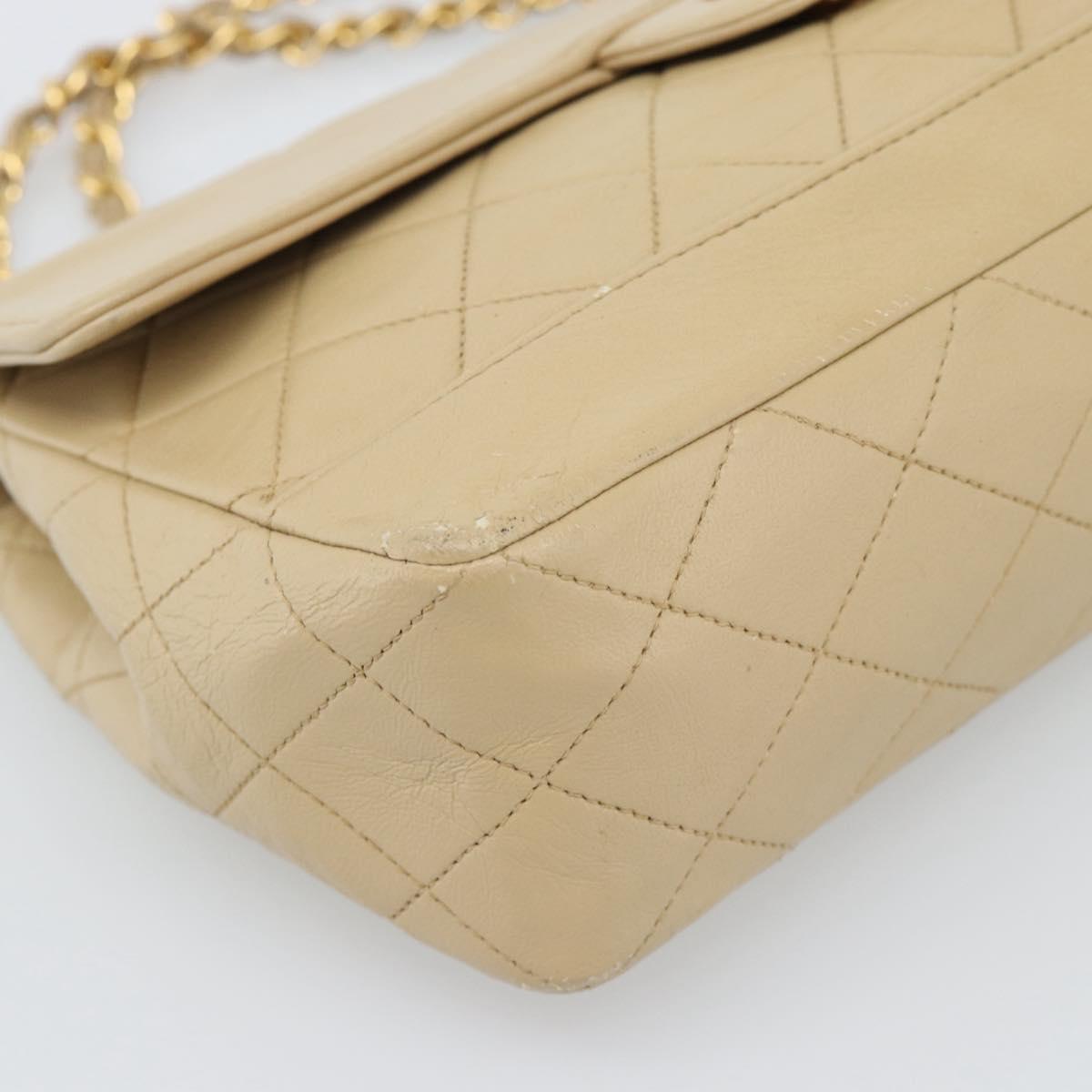 CHANEL Matelasse Chain Shoulder Bag Lamb Skin Beige Gold CC Auth 193105A