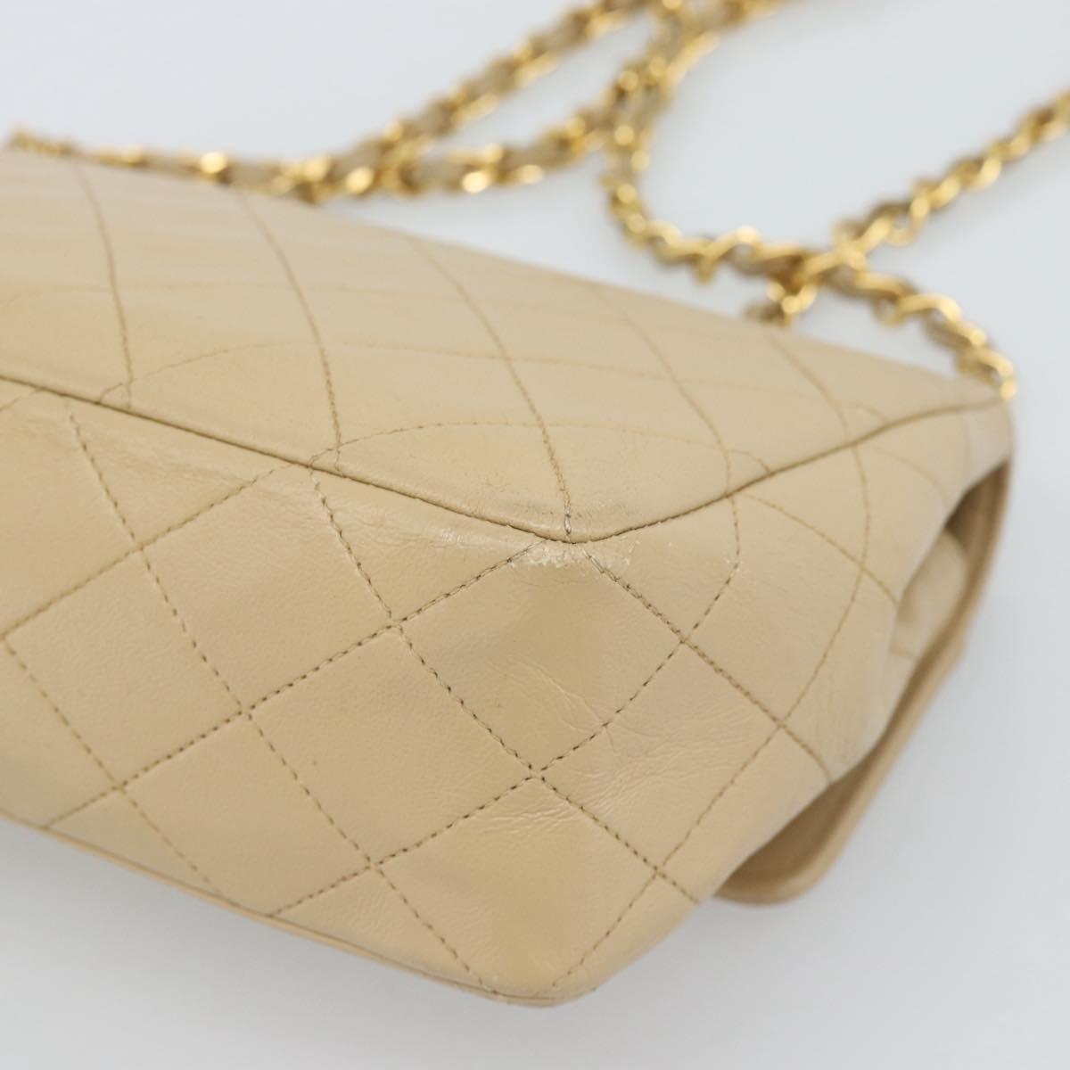 CHANEL Matelasse Chain Shoulder Bag Lamb Skin Beige Gold CC Auth 193105A