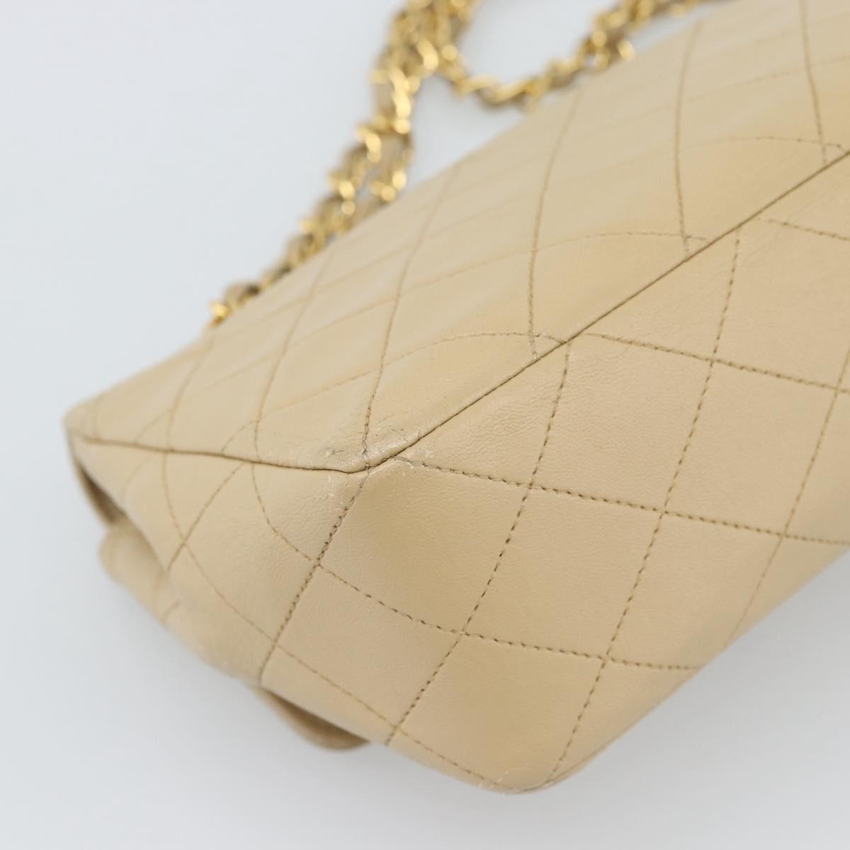 CHANEL Matelasse Chain Shoulder Bag Lamb Skin Beige Gold CC Auth 193105A