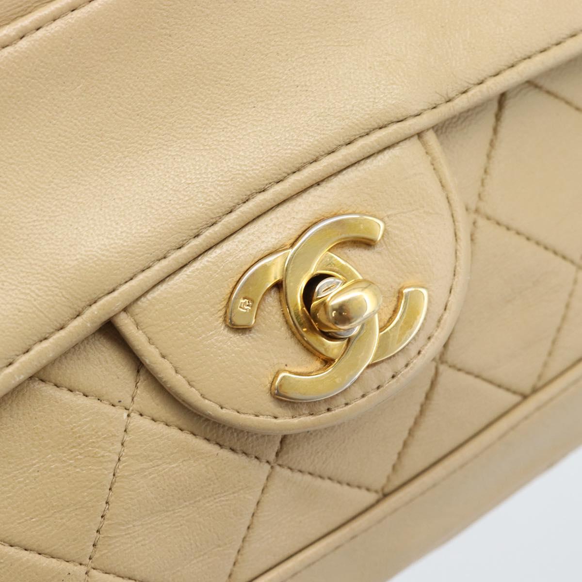 CHANEL Matelasse Chain Shoulder Bag Lamb Skin Beige Gold CC Auth 193105A