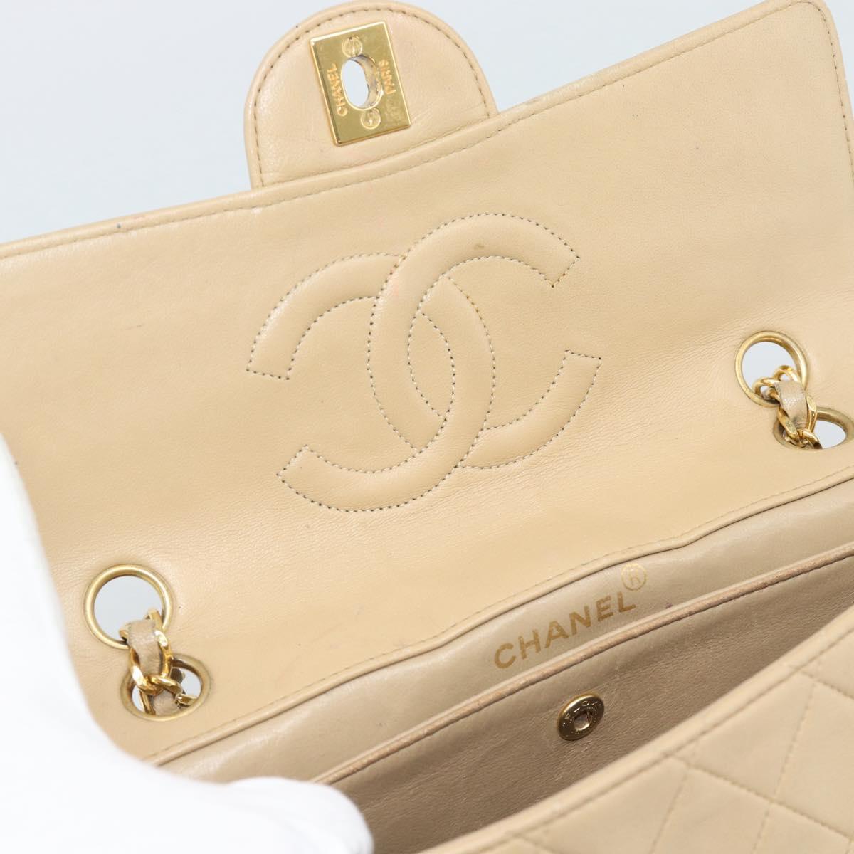 CHANEL Matelasse Chain Shoulder Bag Lamb Skin Beige Gold CC Auth 193105A