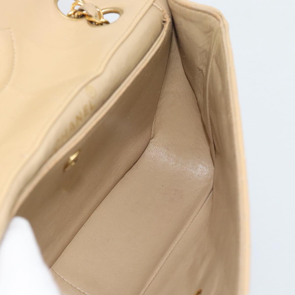 CHANEL Matelasse Chain Shoulder Bag Lamb Skin Beige Gold CC Auth 193105A