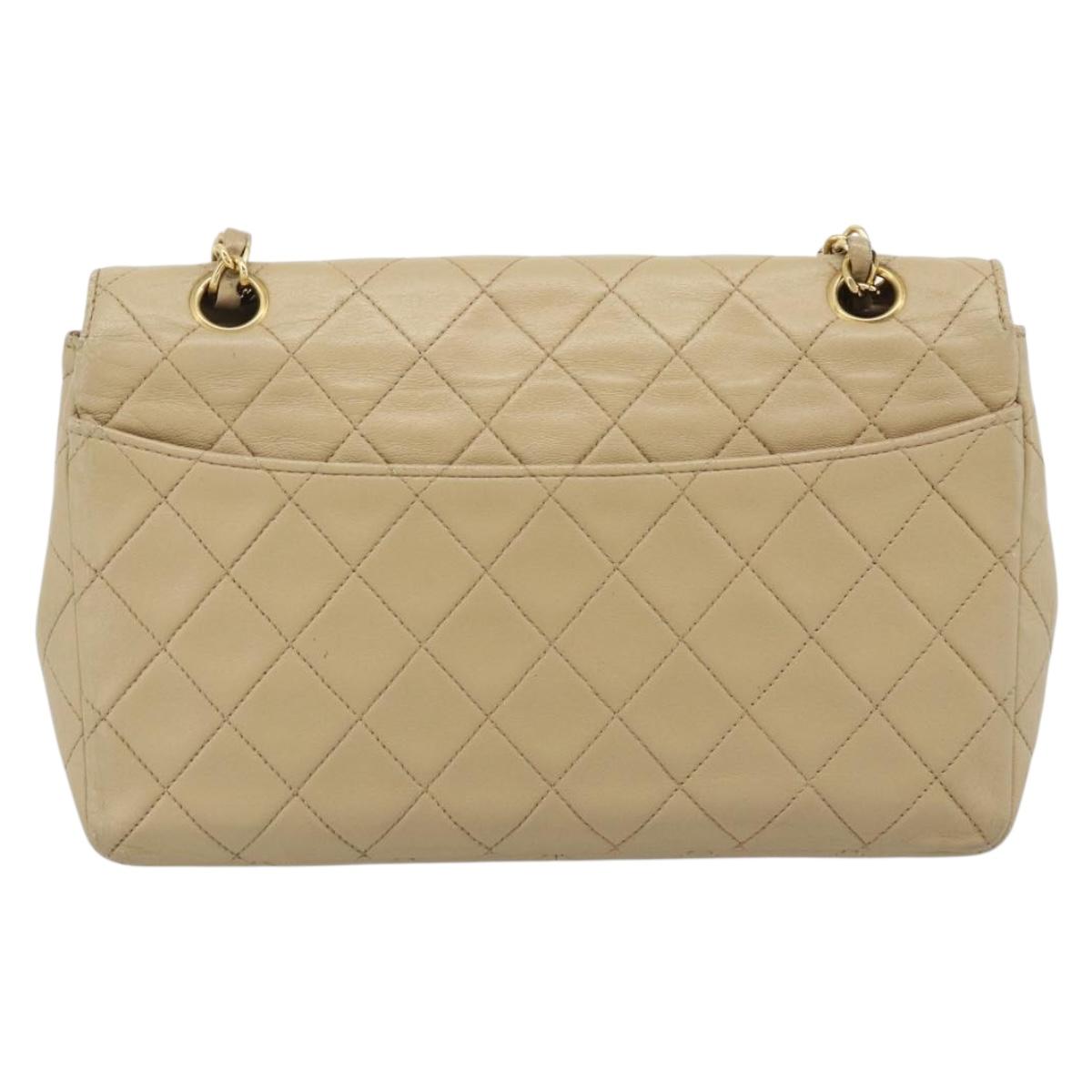 CHANEL Matelasse Chain Shoulder Bag Lamb Skin Beige Gold CC Auth 193105A