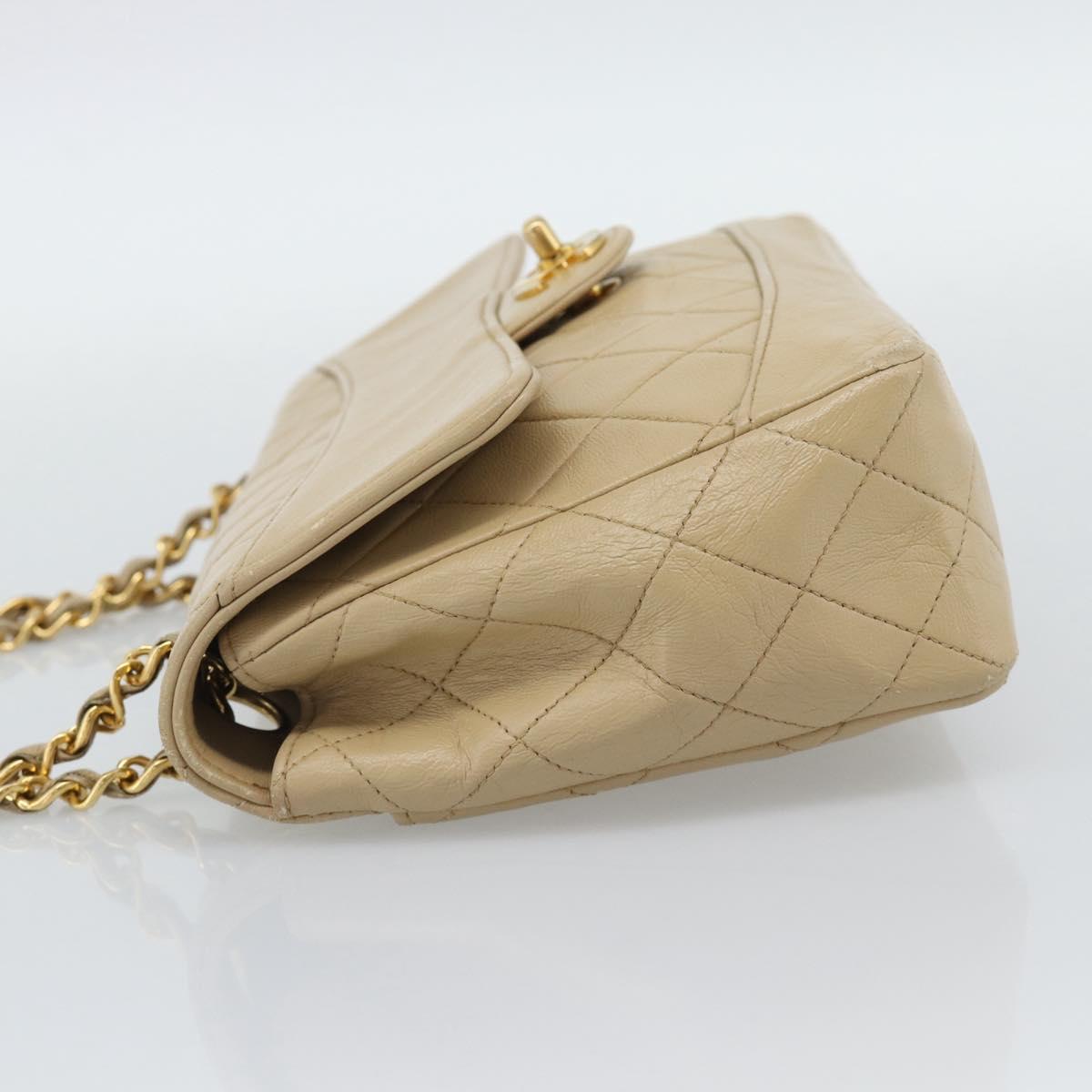 CHANEL Matelasse Chain Shoulder Bag Lamb Skin Beige Gold CC Auth 193105A