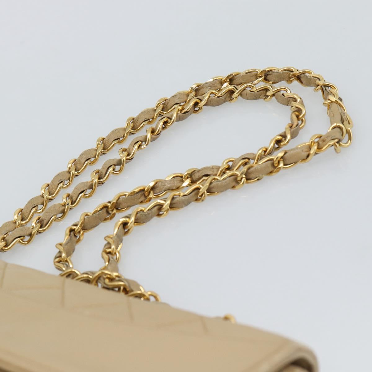 CHANEL Matelasse Chain Shoulder Bag Lamb Skin Beige Gold CC Auth 193105A