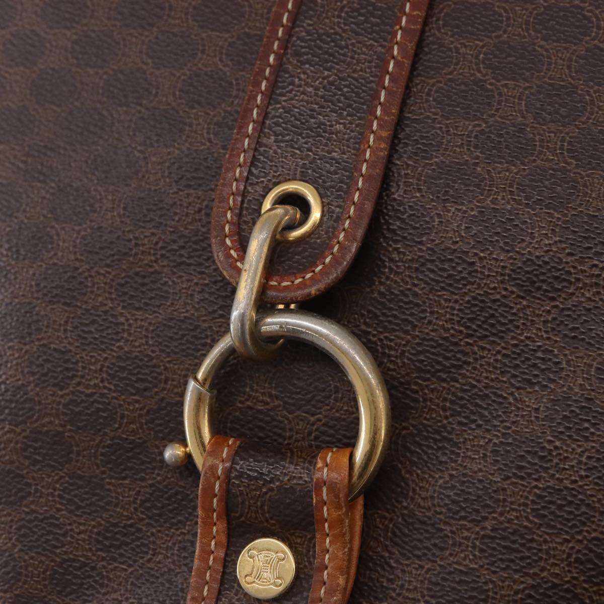 CELINE Macadam Canvas Shoulder Bag PVC Leather Brown Gold Auth 193107