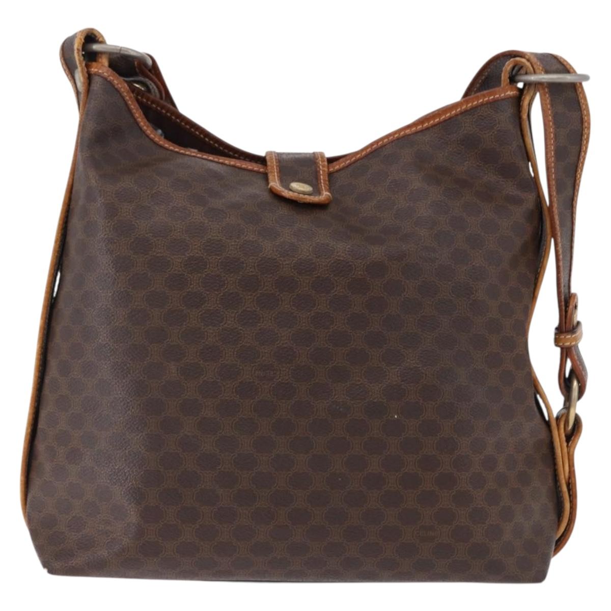 CELINE Macadam Canvas Shoulder Bag PVC Leather Brown Gold Auth 193107