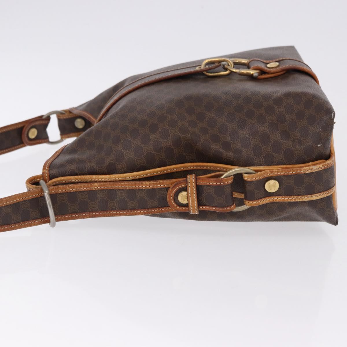 CELINE Macadam Canvas Shoulder Bag PVC Leather Brown Gold Auth 193107