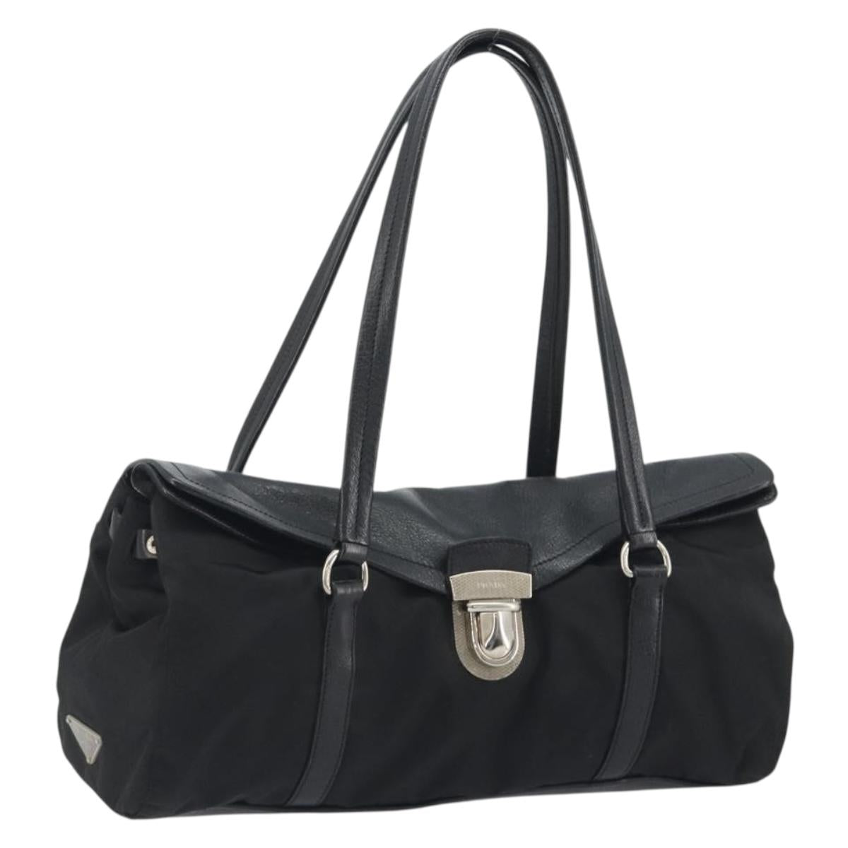 PRADA Shoulder Bag Nylon Black Silver Auth 193108V