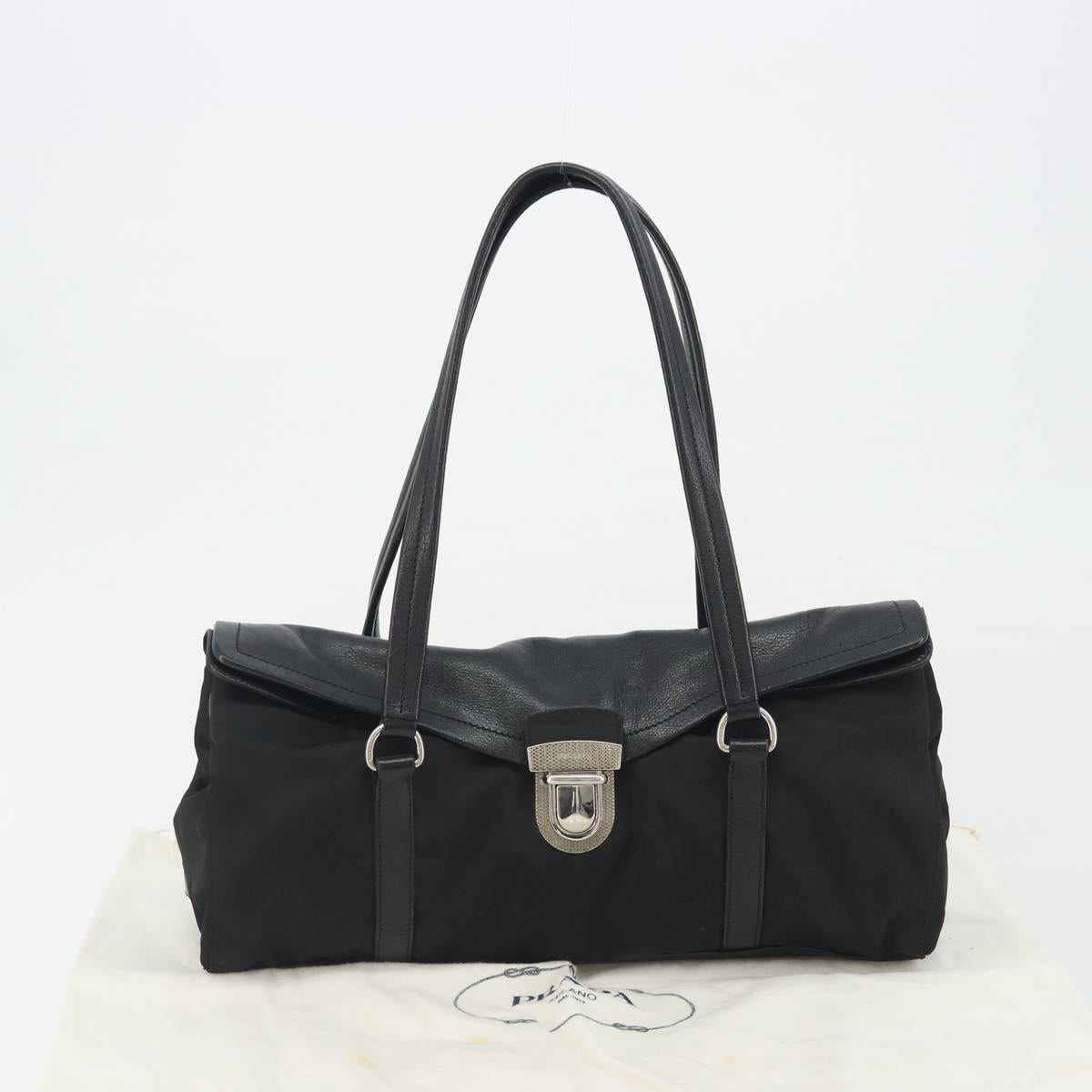 PRADA Shoulder Bag Nylon Black Silver Auth 193108V