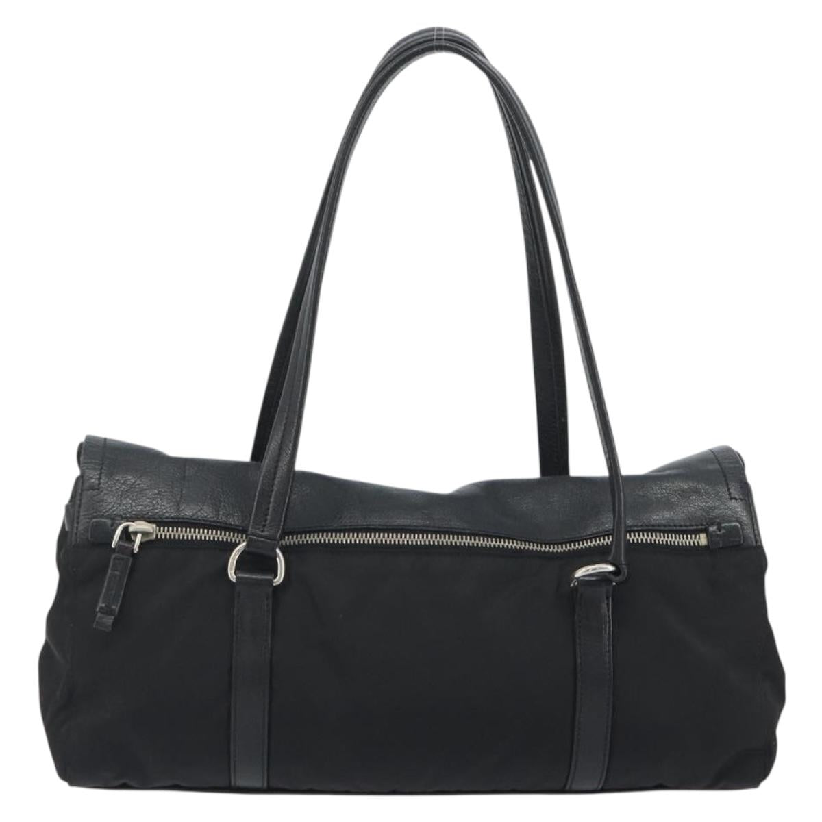 PRADA Shoulder Bag Nylon Black Silver Auth 193108V