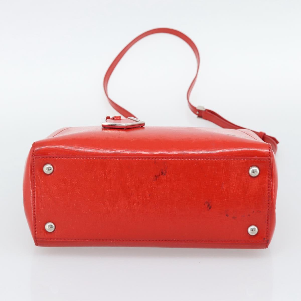 FENDI 2 JOURS Hand Bag Leather 2way Red Silver Auth 193109