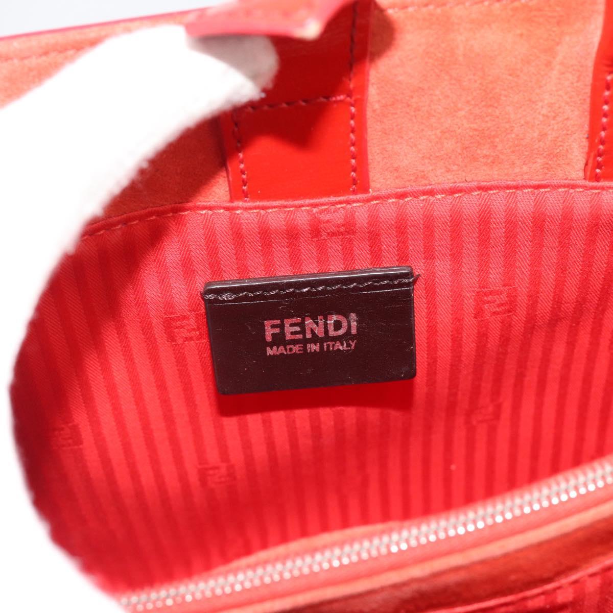 FENDI 2 JOURS Hand Bag Leather 2way Red Silver Auth 193109