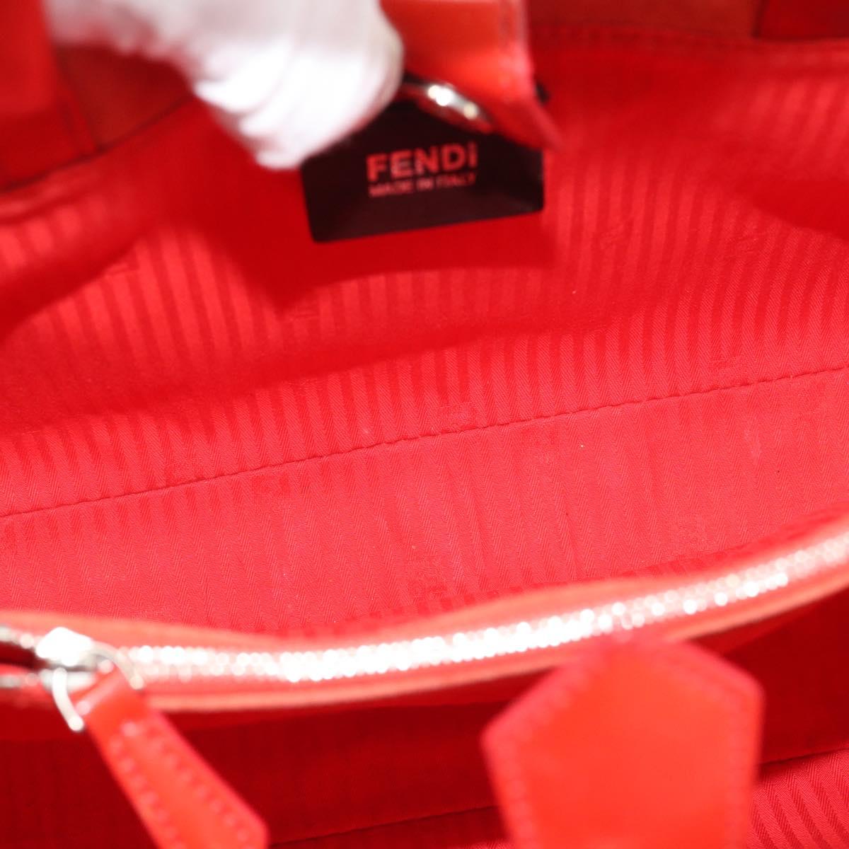 FENDI 2 JOURS Hand Bag Leather 2way Red Silver Auth 193109