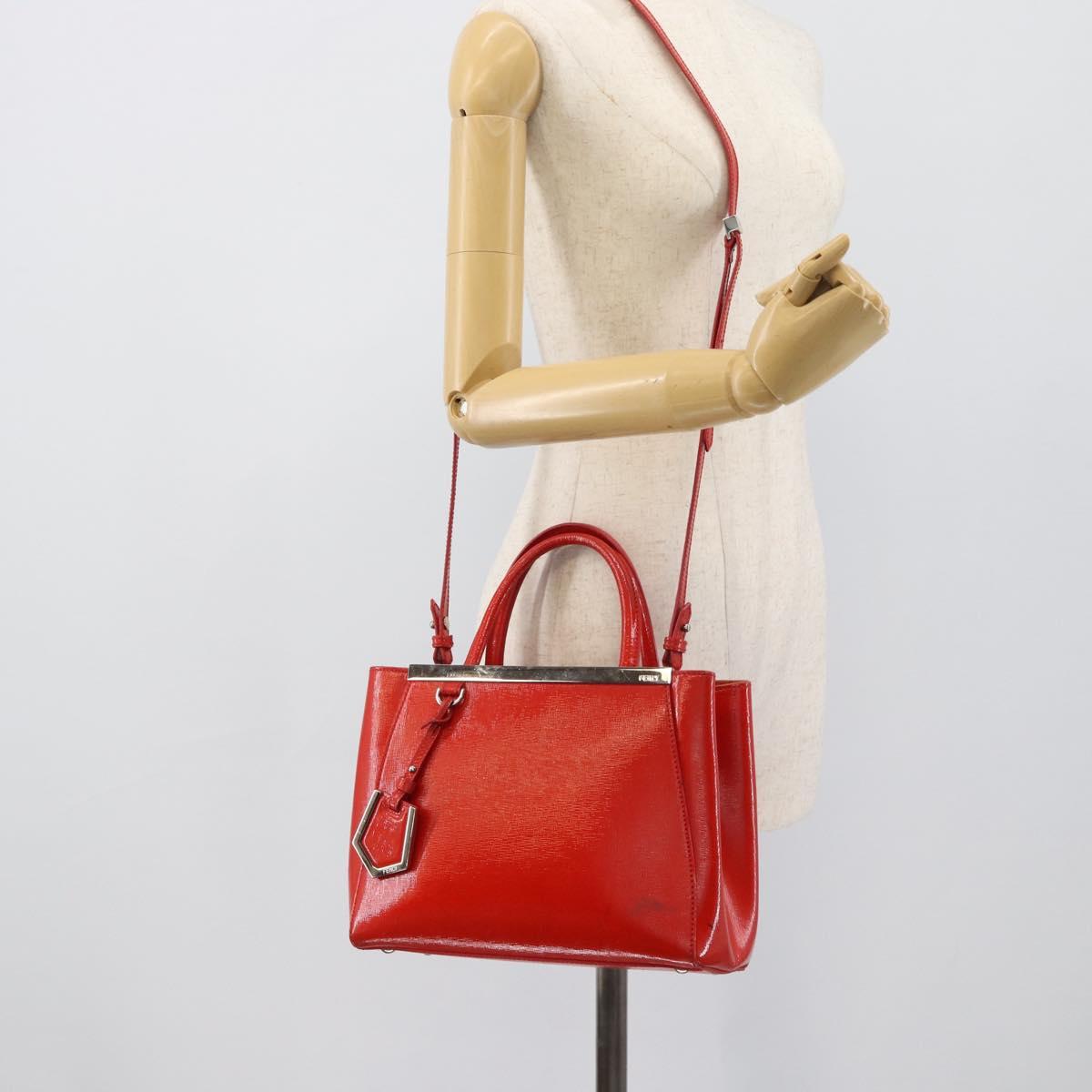 FENDI 2 JOURS Hand Bag Leather 2way Red Silver Auth 193109