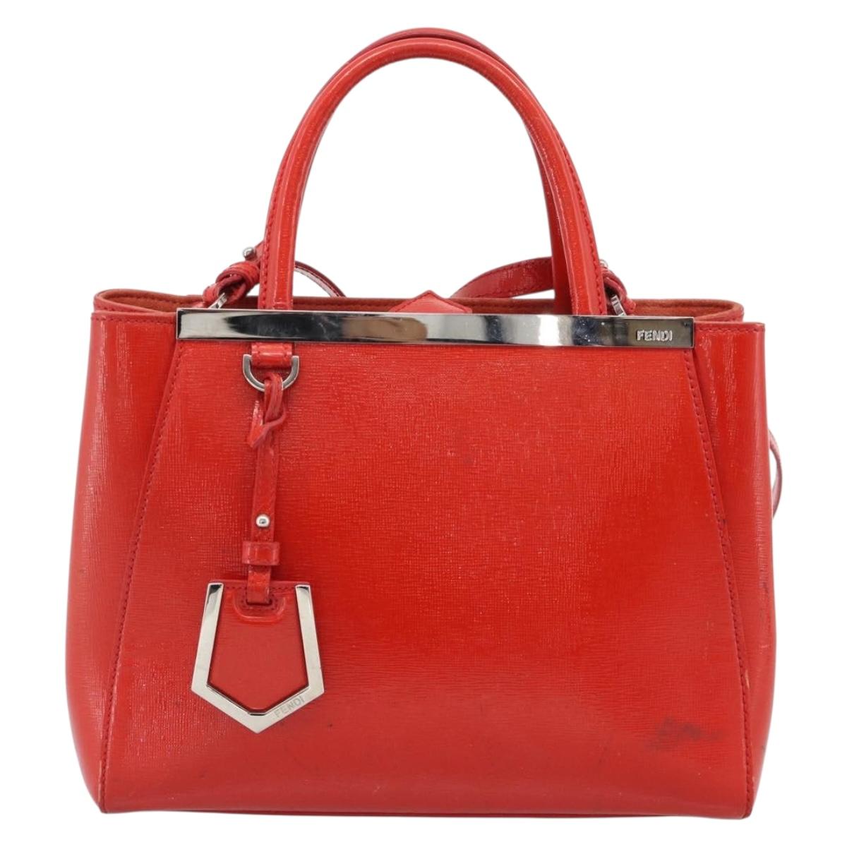 FENDI 2 JOURS Hand Bag Leather 2way Red Silver Auth 193109