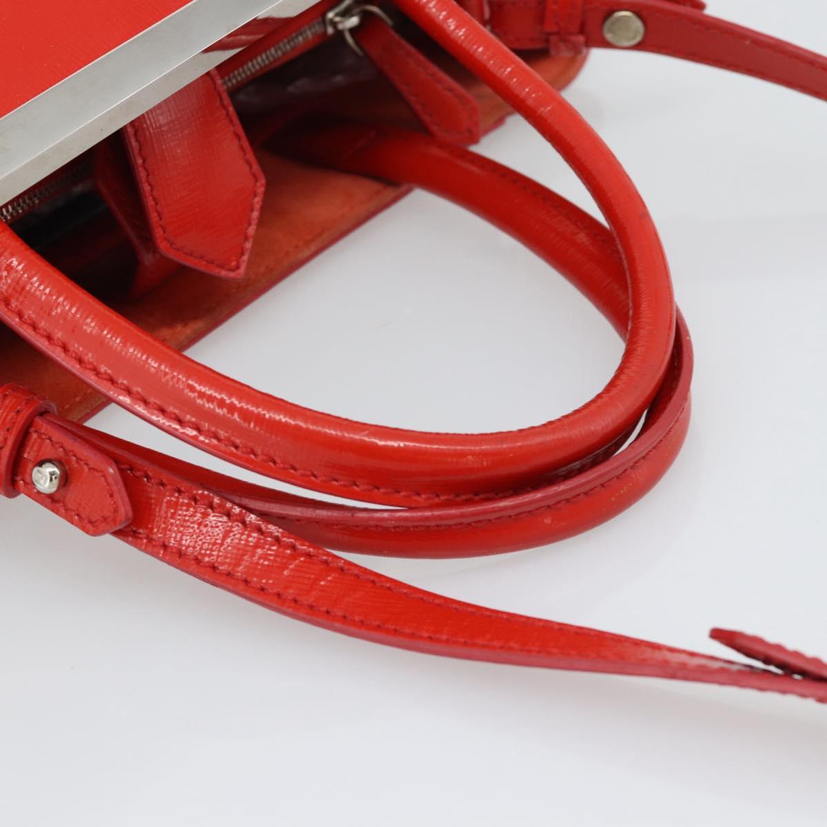 FENDI 2 JOURS Hand Bag Leather 2way Red Silver Auth 193109