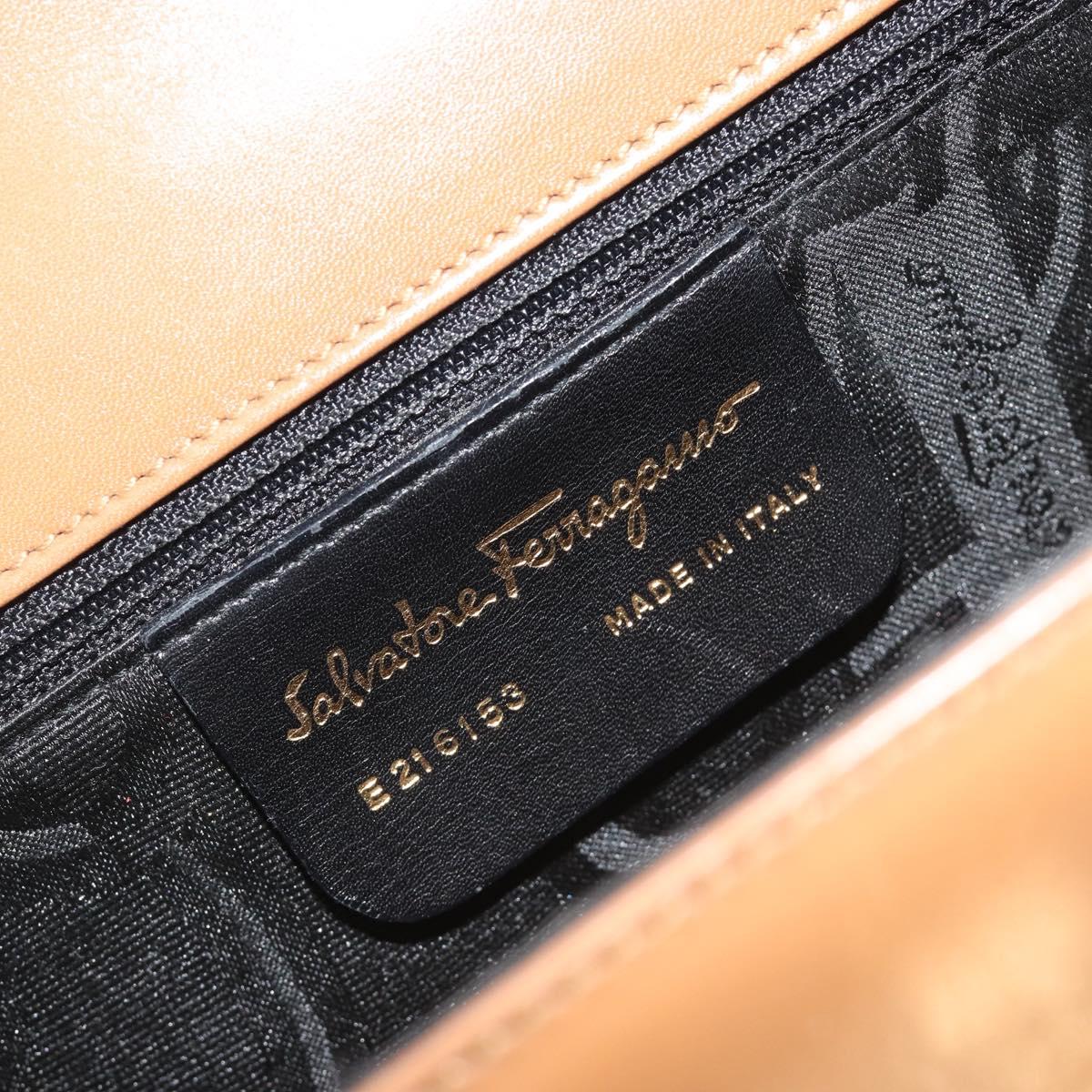 Salvatore Ferragamo Gancini Shoulder Bag Leather Brown Gold Auth 193110
