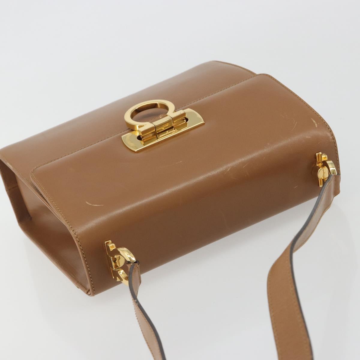 Salvatore Ferragamo Gancini Shoulder Bag Leather Brown Gold Auth 193110