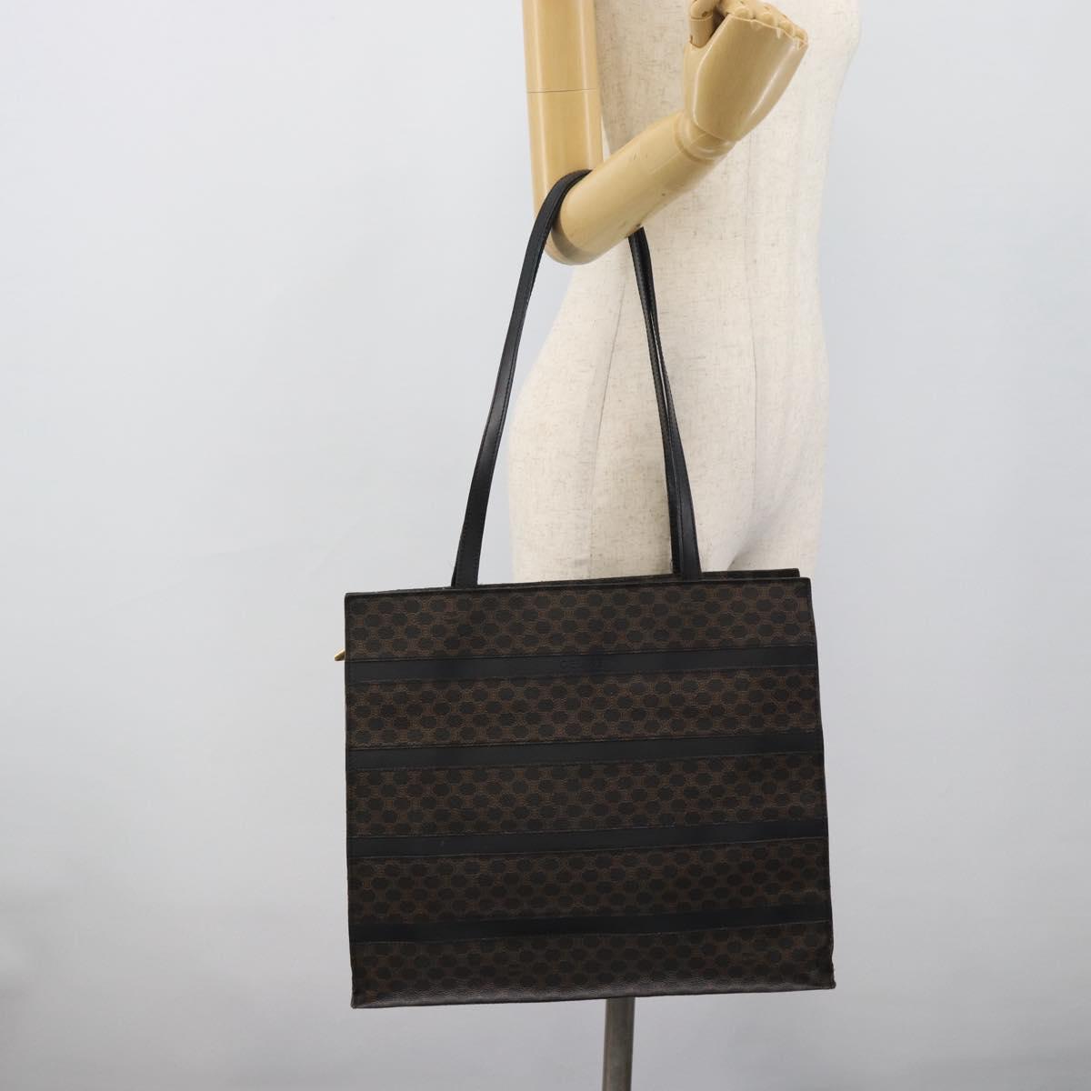 CELINE Macadam Canvas Tote Bag PVC Leather Black Gold Auth 193112