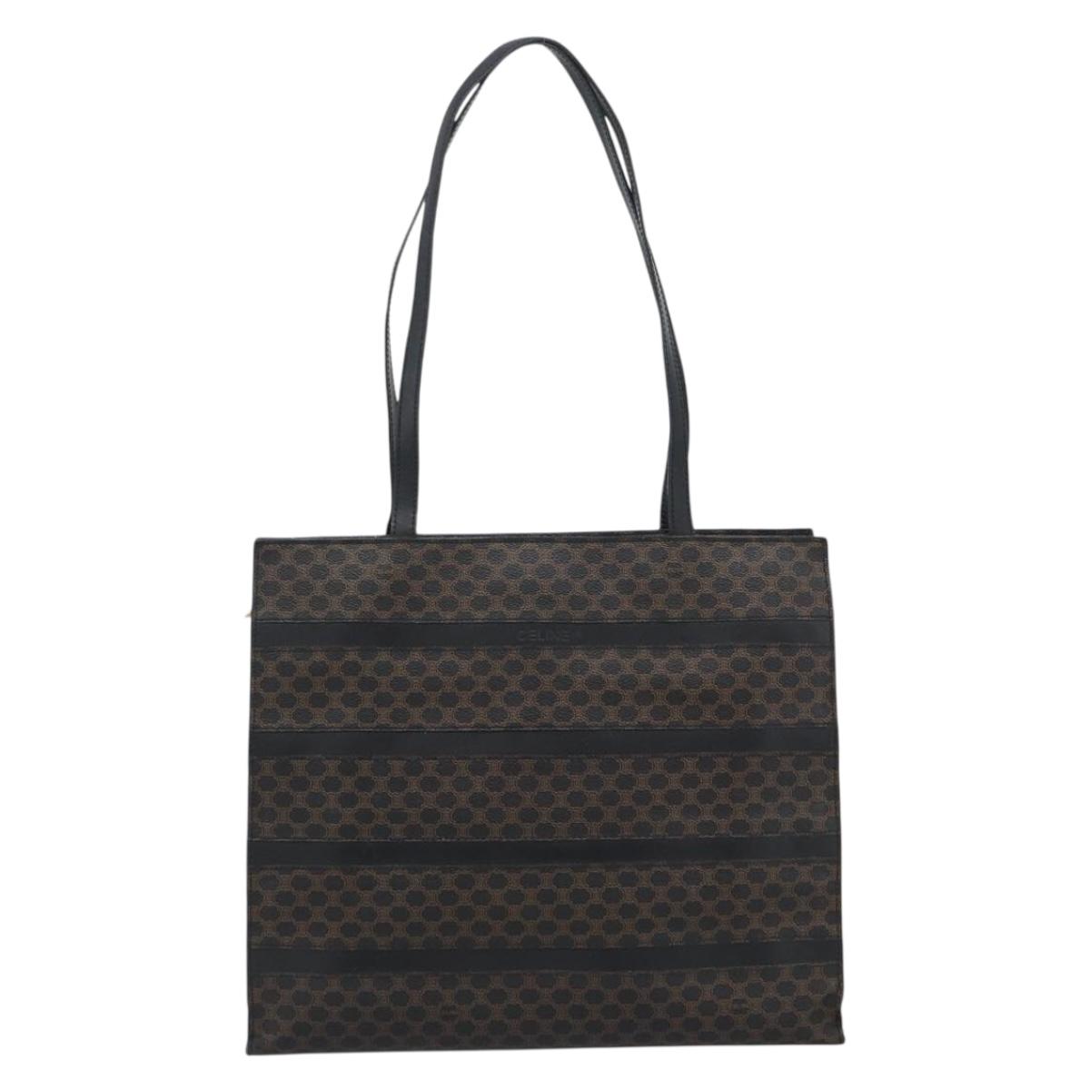 CELINE Macadam Canvas Tote Bag PVC Leather Black Gold Auth 193112