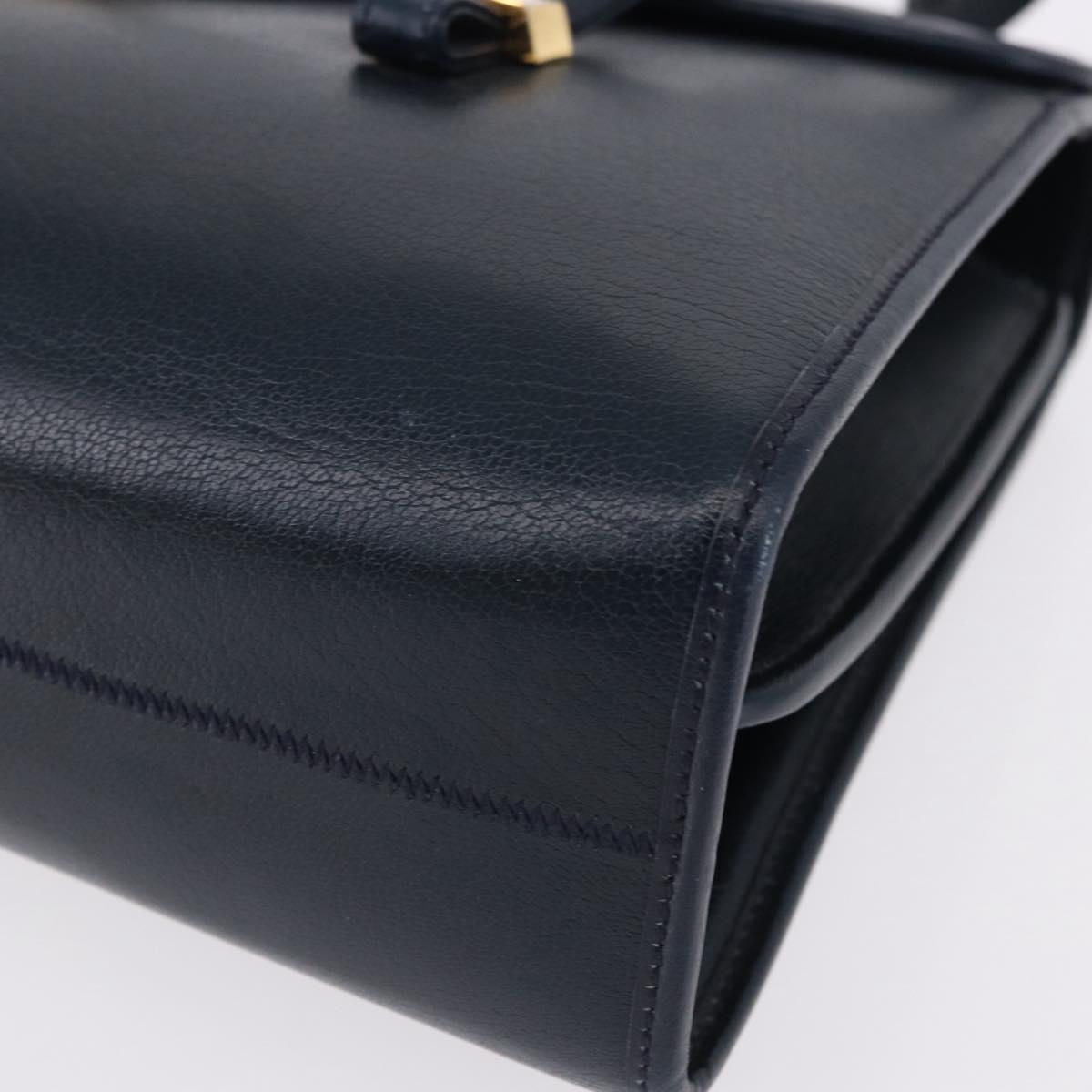Christian Dior Hand Bag Leather Navy Gold Auth 193114