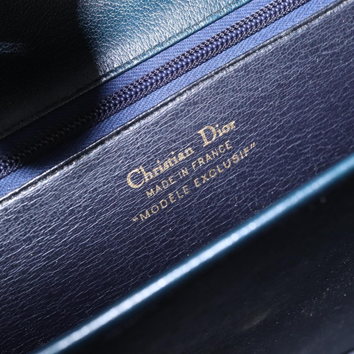 Christian Dior Hand Bag Leather Navy Gold Auth 193114