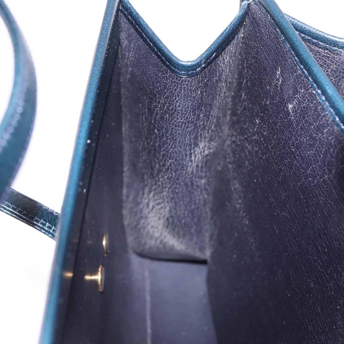 Christian Dior Hand Bag Leather Navy Gold Auth 193114