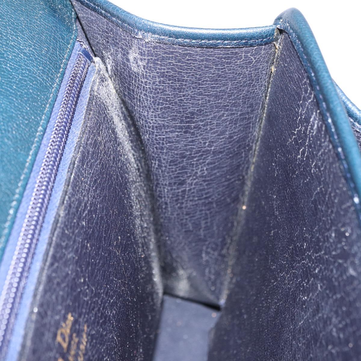 Christian Dior Hand Bag Leather Navy Gold Auth 193114
