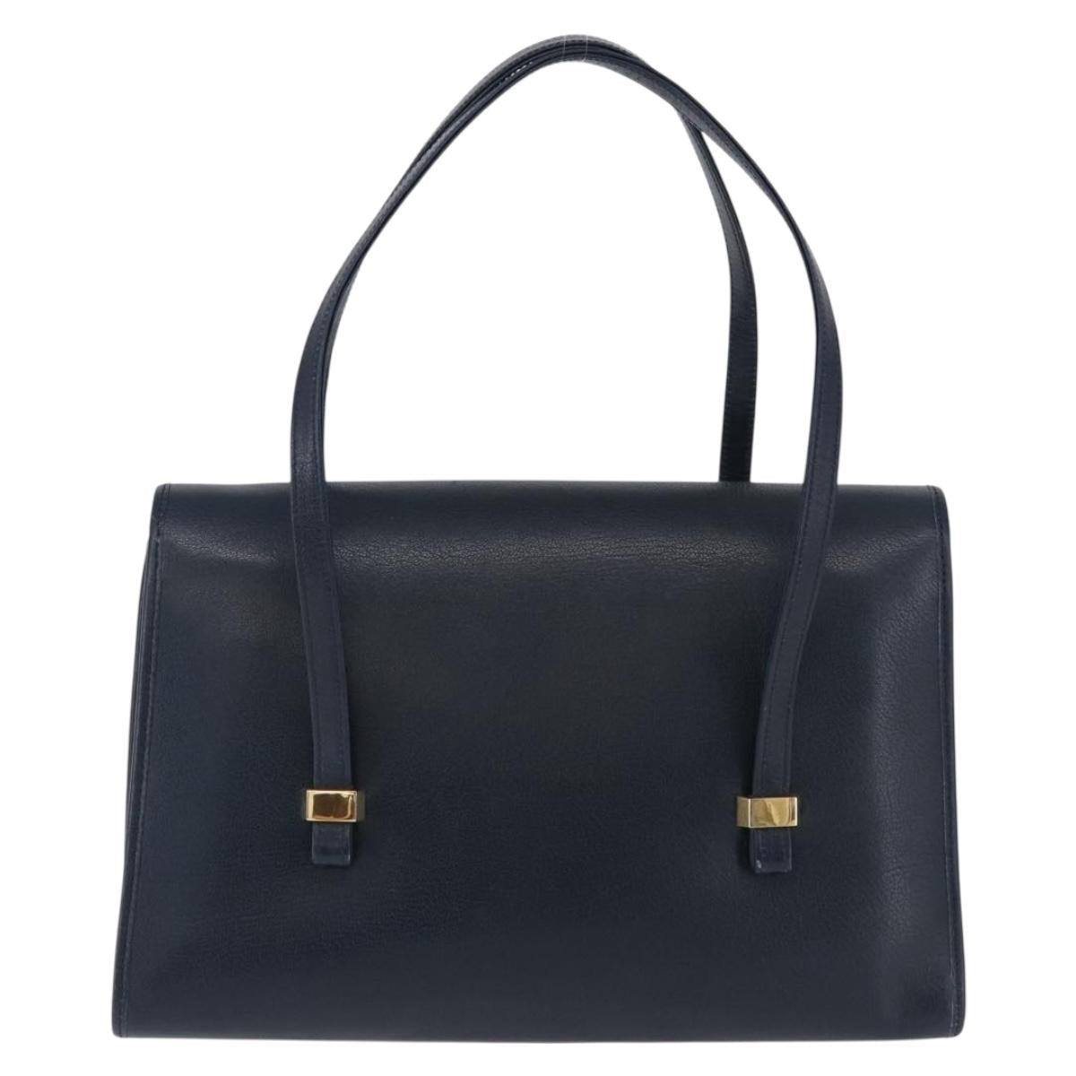 Christian Dior Hand Bag Leather Navy Gold Auth 193114
