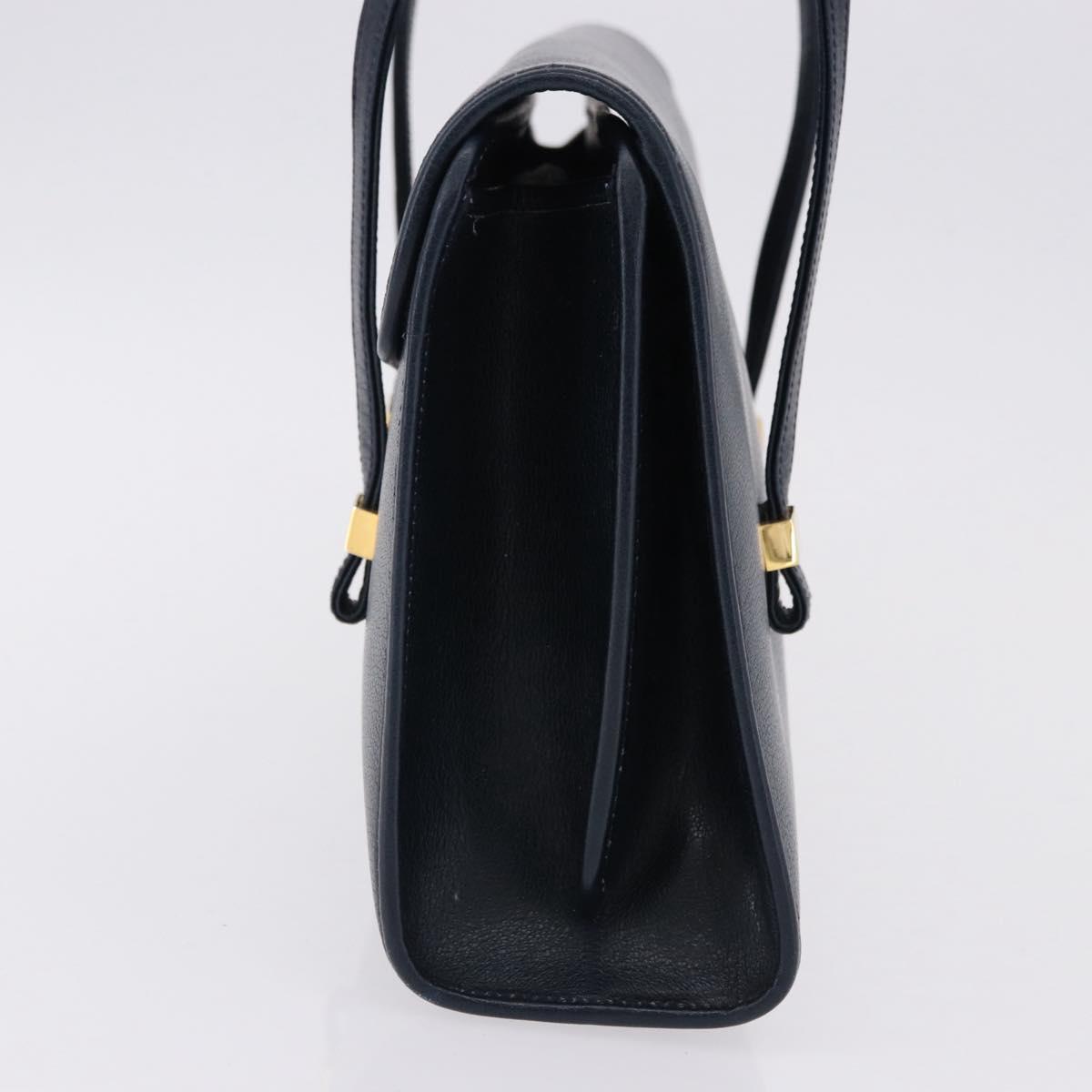 Christian Dior Hand Bag Leather Navy Gold Auth 193114