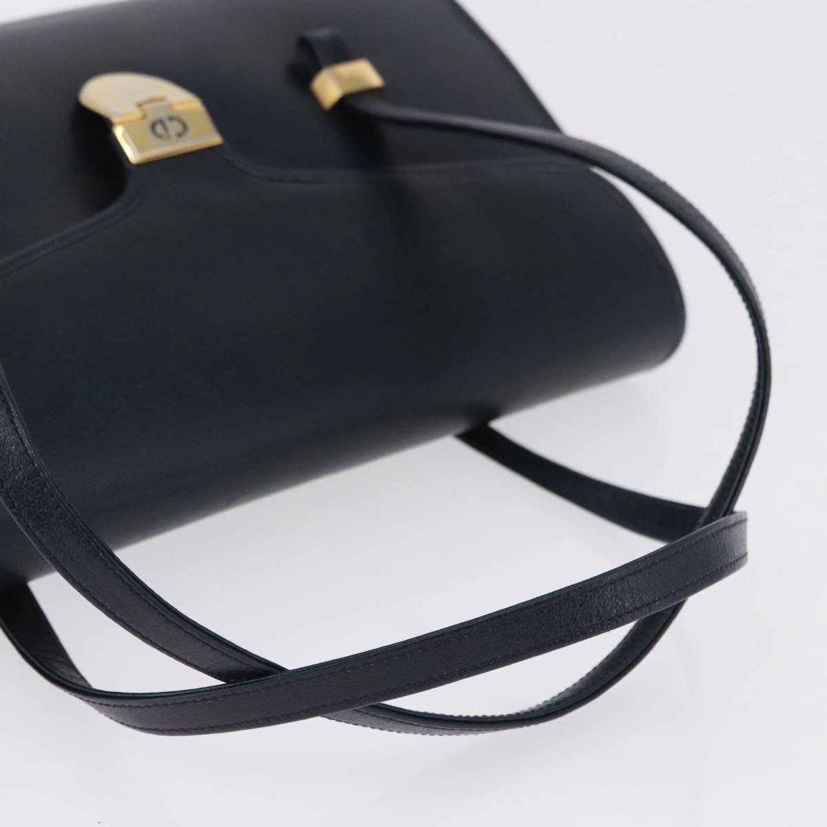 Christian Dior Hand Bag Leather Navy Gold Auth 193114