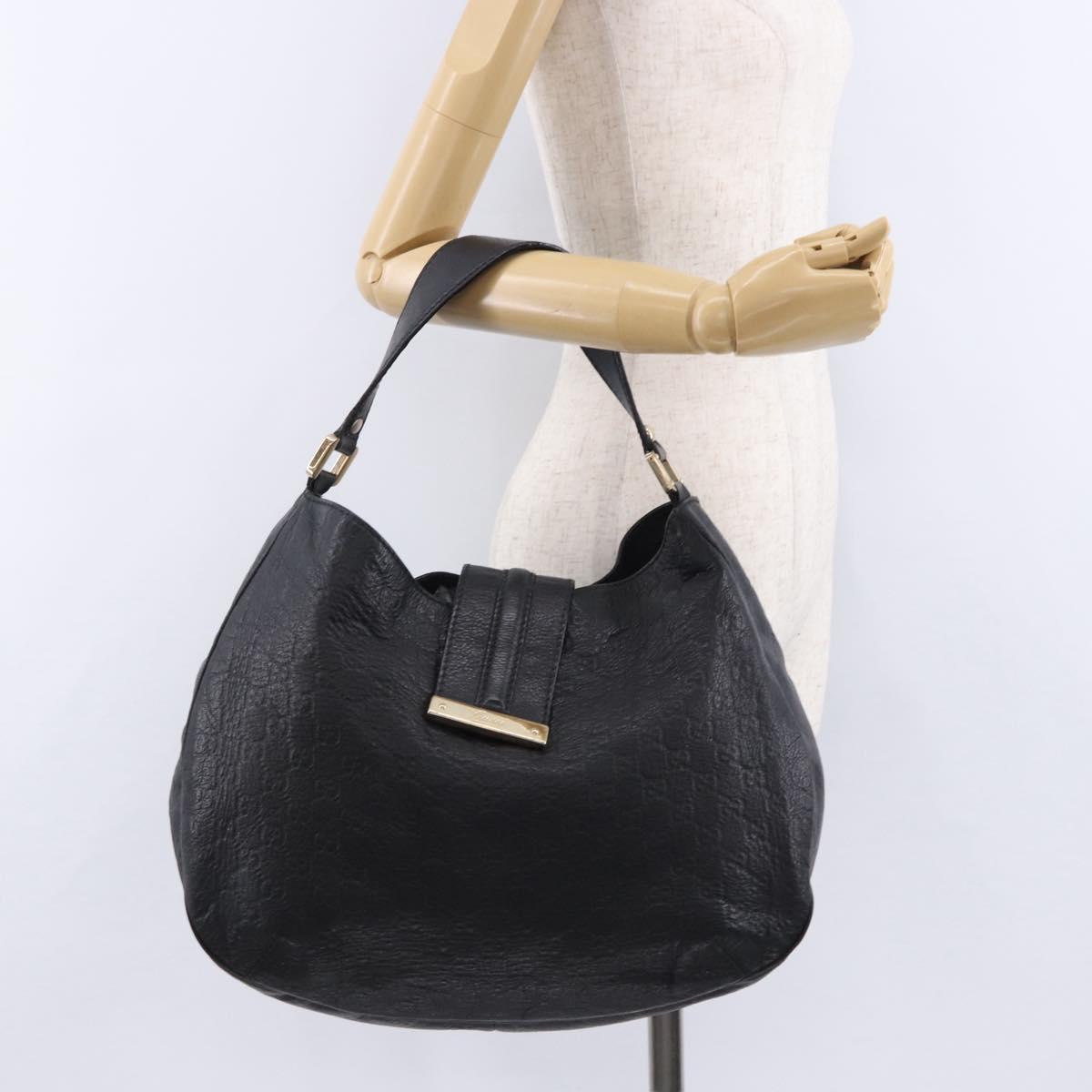 GUCCI GG Canvas Guccissima Shoulder Bag Leather Black Gold 233604 Auth 193115V