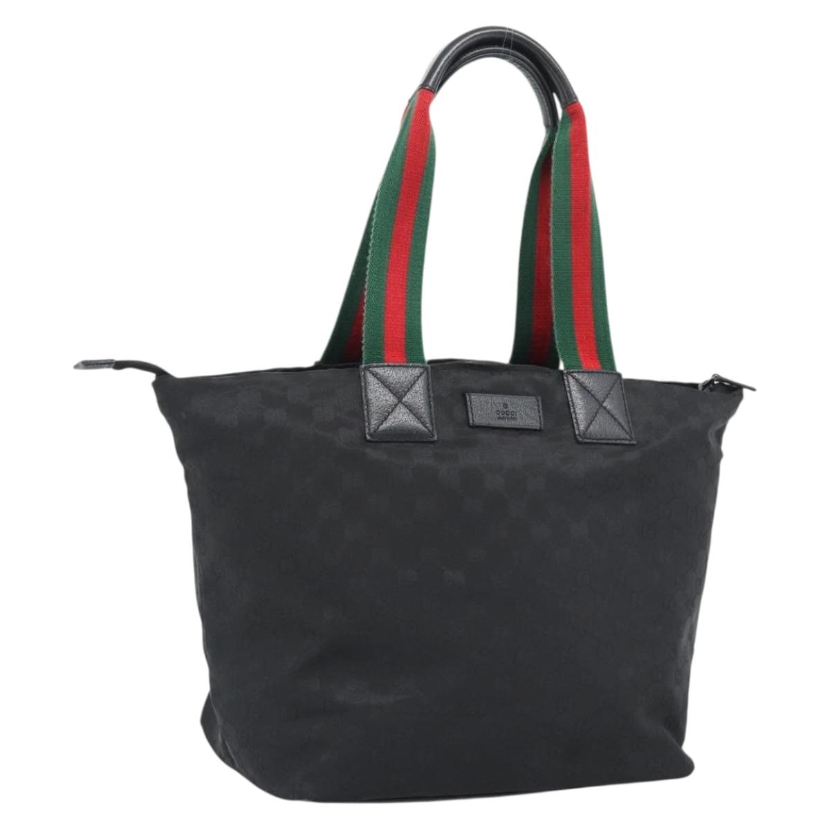 GUCCI GG Canvas Web Sherry Line Tote Bag Nylon Black 131231 Auth 193124A