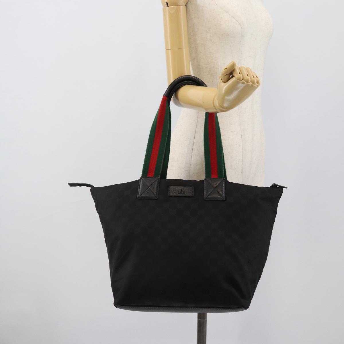 GUCCI GG Canvas Web Sherry Line Tote Bag Nylon Black 131231 Auth 193124A