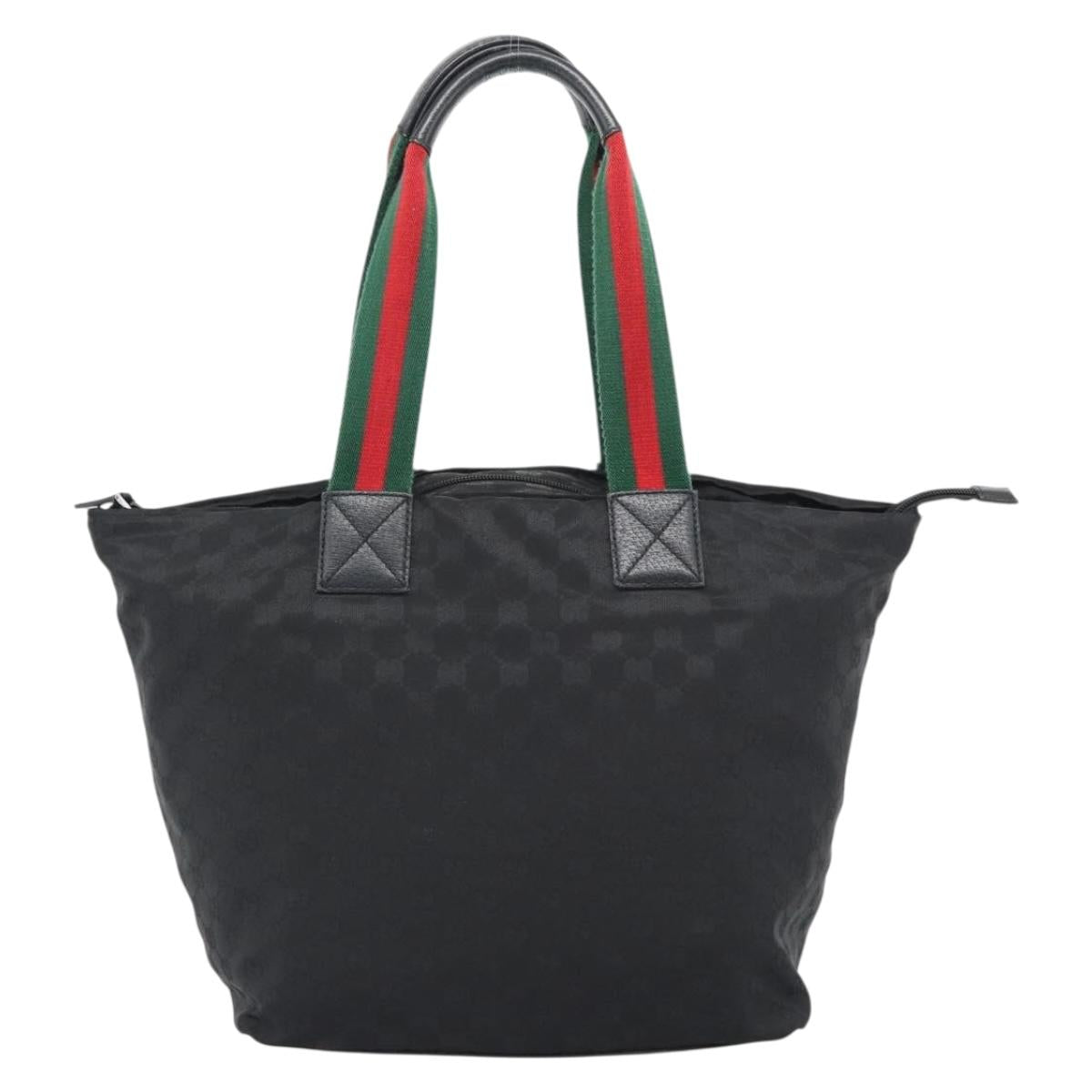 GUCCI GG Canvas Web Sherry Line Tote Bag Nylon Black 131231 Auth 193124A