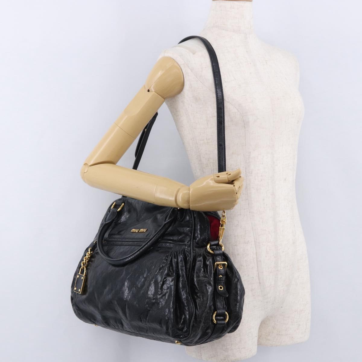 Miu Miu Tote Bag Leather 2way Black Gold Auth 193125V