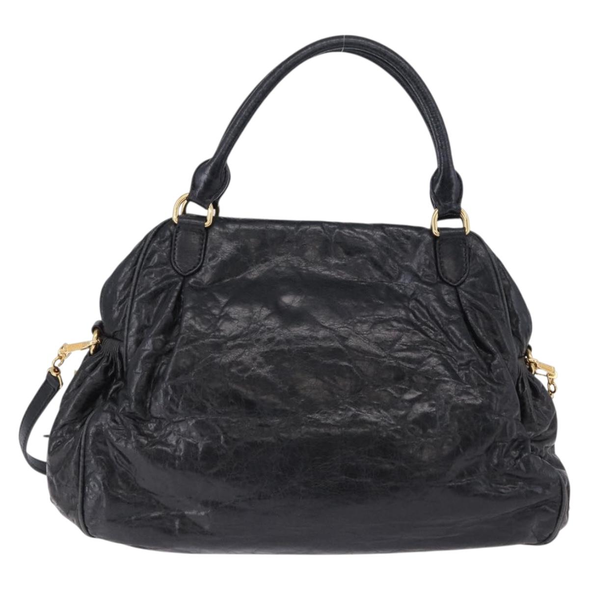 Miu Miu Tote Bag Leather 2way Black Gold Auth 193125V